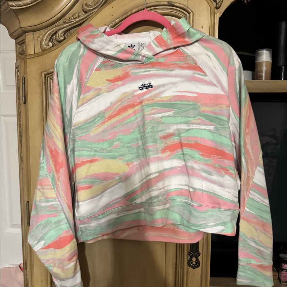 Adidas Pastel Tie-Dye  Cropped Hooded Sweatshirt